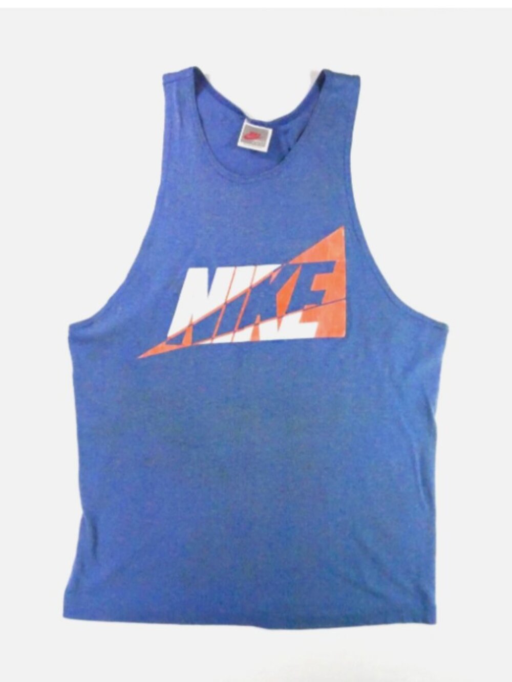 Vintage 80s Distressed Nike Logo Tank Muscle Shirt USA Blue Orange Men's Small